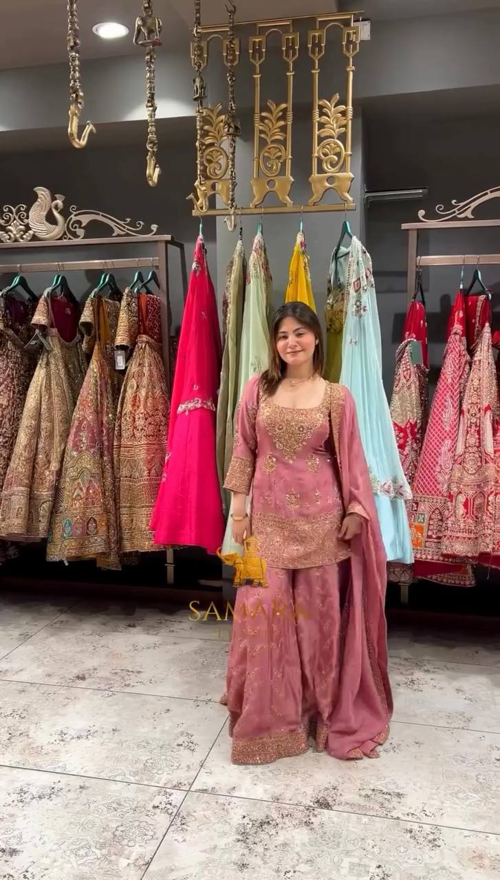 Heavy work silk kurta sharara with dupatta sets