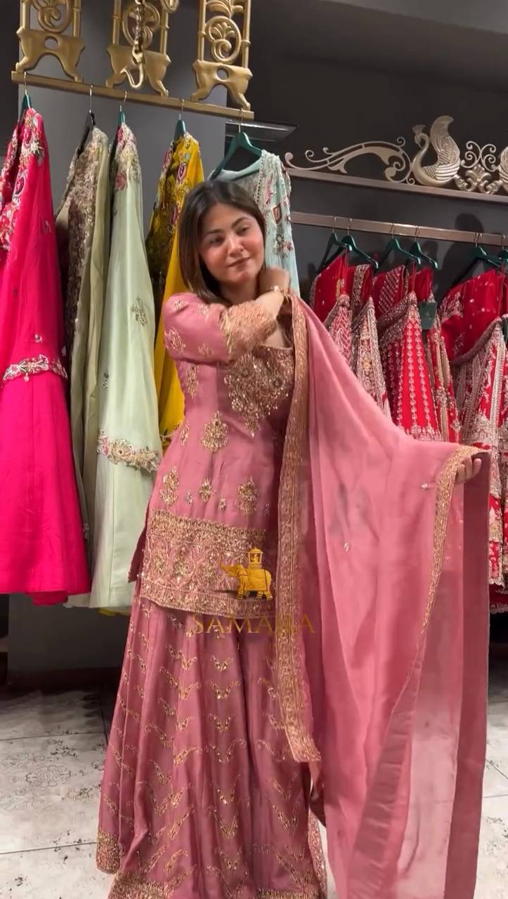 Heavy work silk kurta sharara with dupatta sets