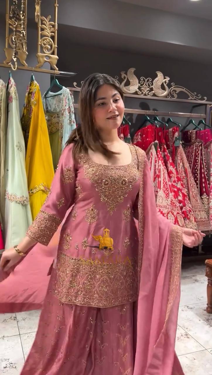 Heavy work silk kurta sharara with dupatta sets