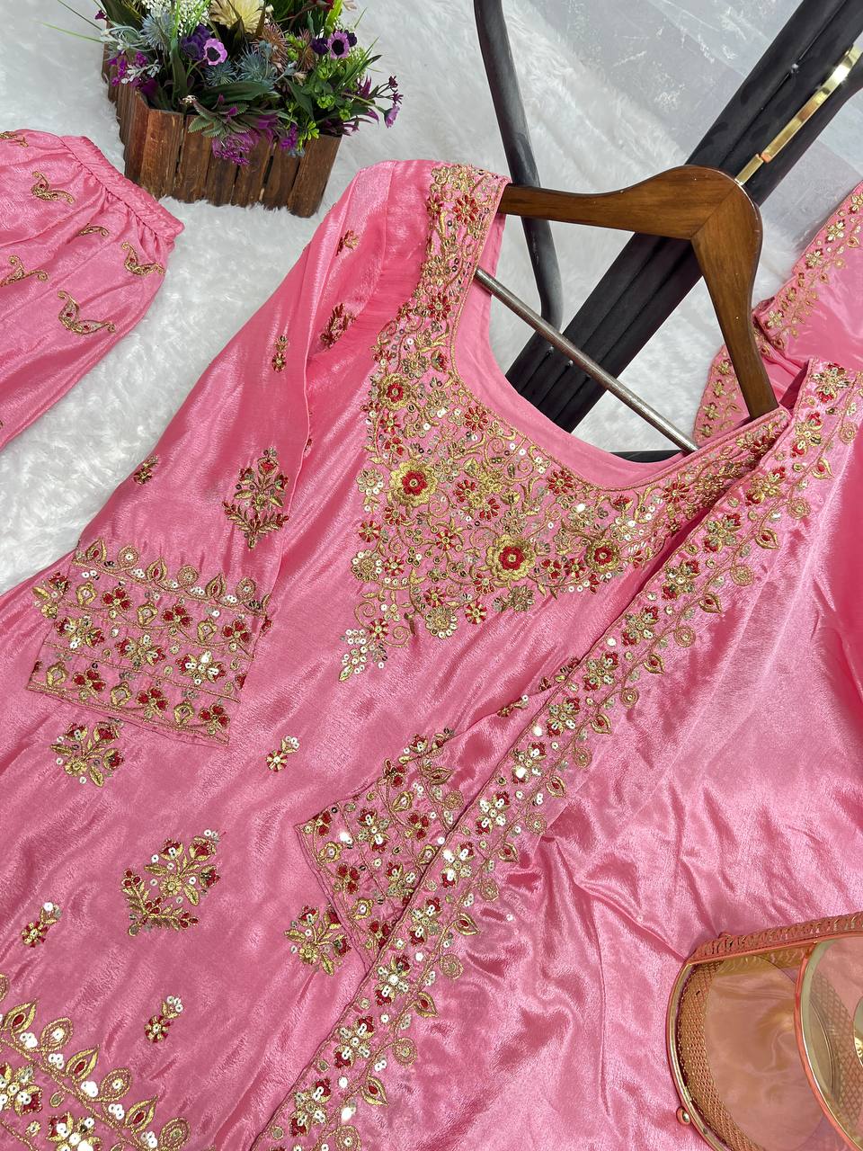 Heavy work silk kurta sharara with dupatta sets