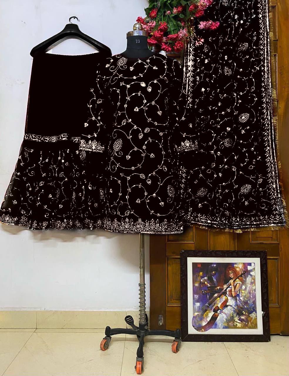 Festival wear Georgette Embroidered Top & Sharara Set with Dupatta