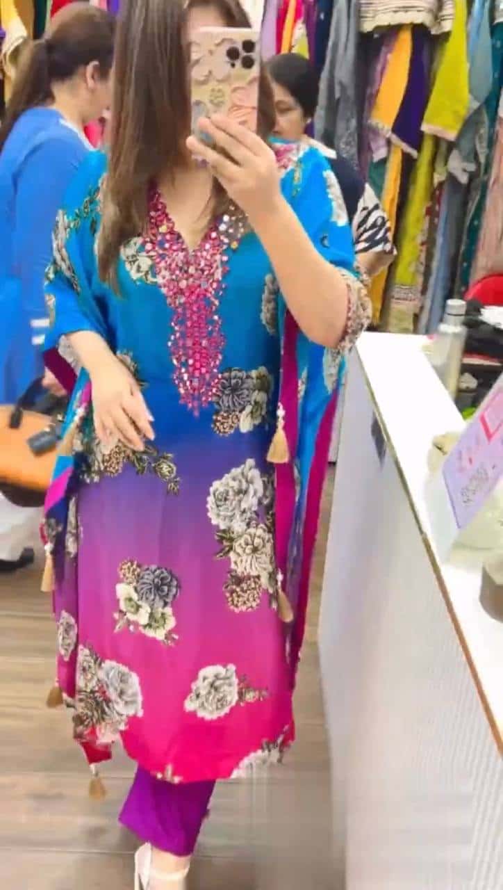 Pure Chinon Silk Kaftan Pant with Dupatta