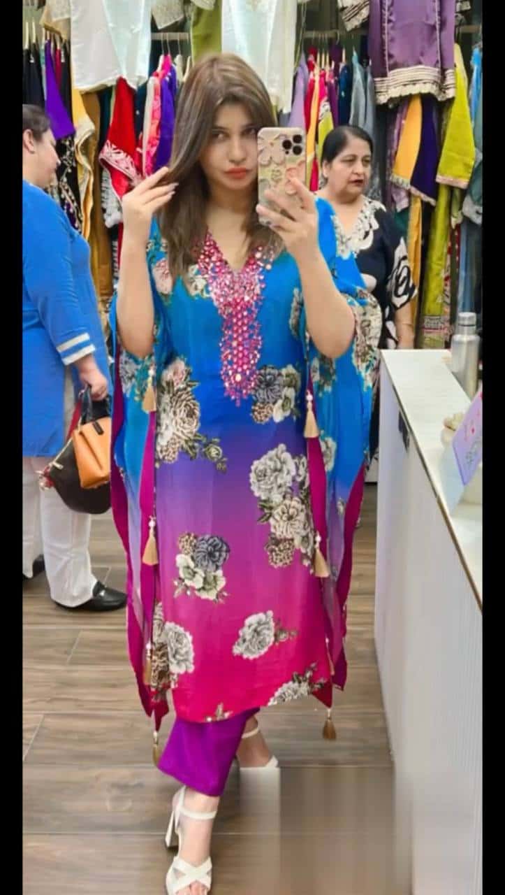 Pure Chinon Silk Kaftan Pant with Dupatta