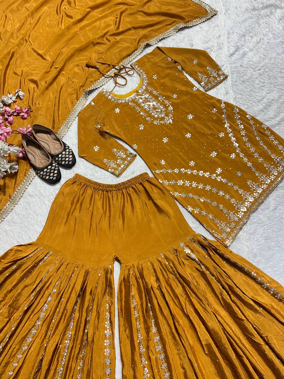 Pure silk heavy kurta sharara with dupatta sets