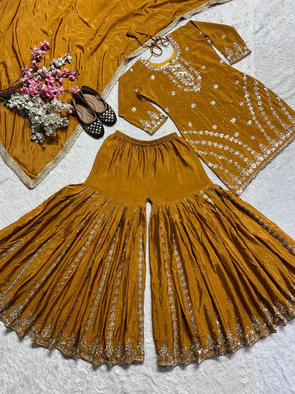Pure silk heavy kurta sharara with dupatta sets