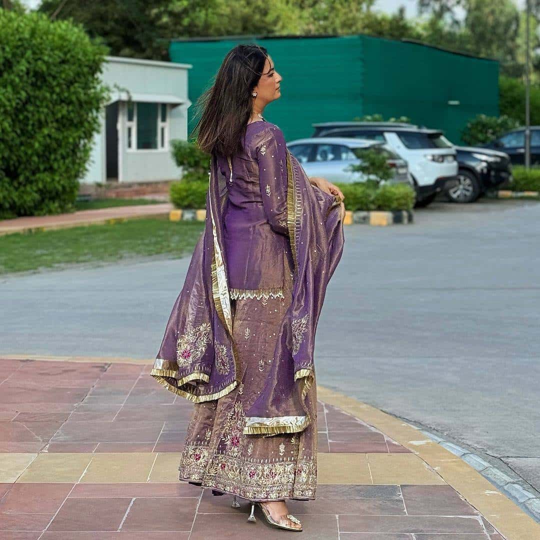 Pure Twill Gold Net with heavy sequin embroidery salwar kameez set
