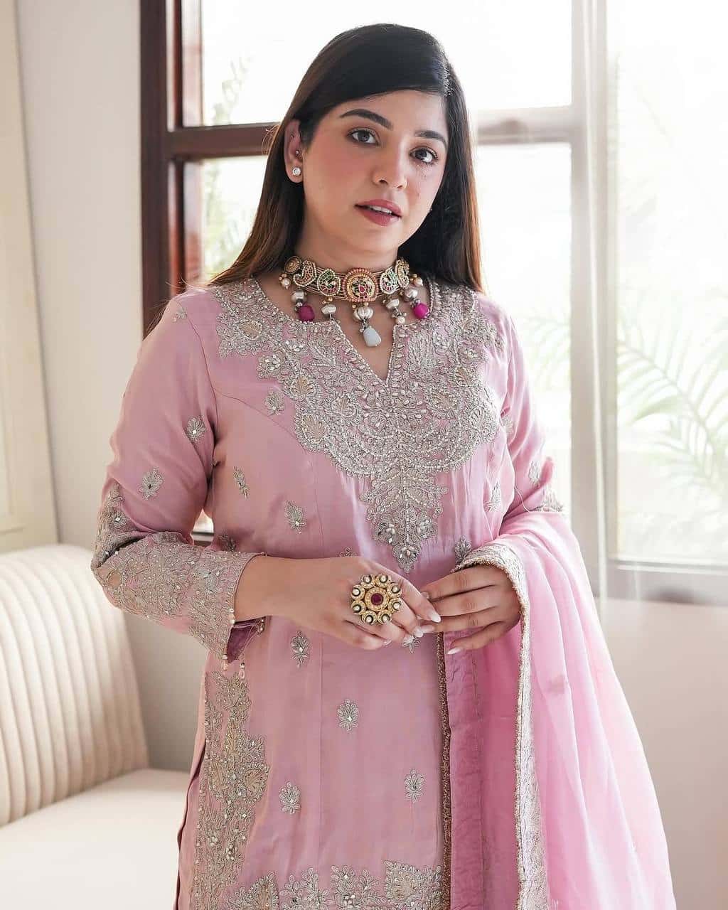 Chinnon silk kurta sharara with dupatta sets