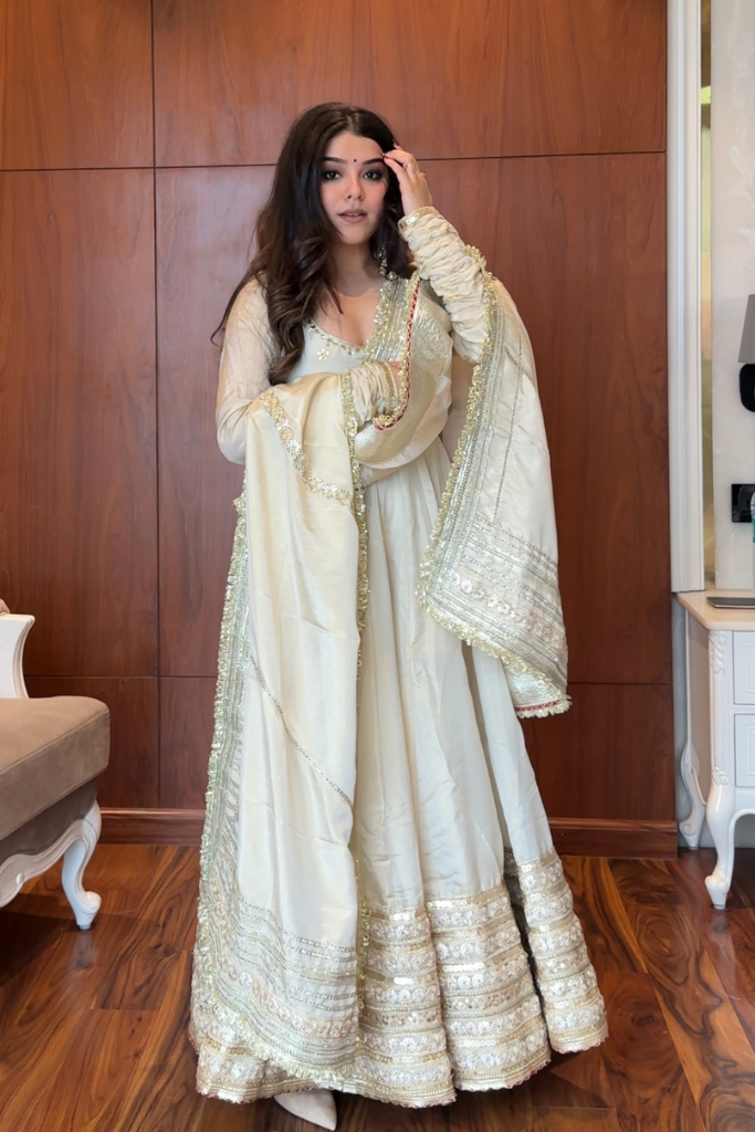 Chinnon silk gown pant with dupatta sets
