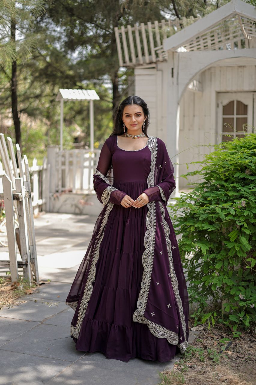 Women's gown Made With Faux Blooming Fabrics and Designer Embroidered Dupatta