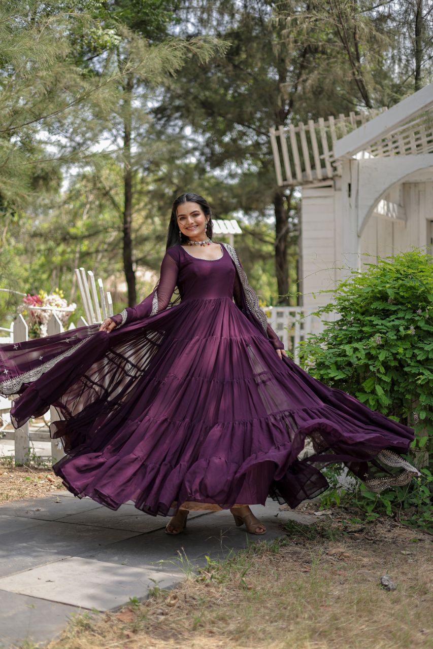 Women's gown Made With Faux Blooming Fabrics and Designer Embroidered Dupatta