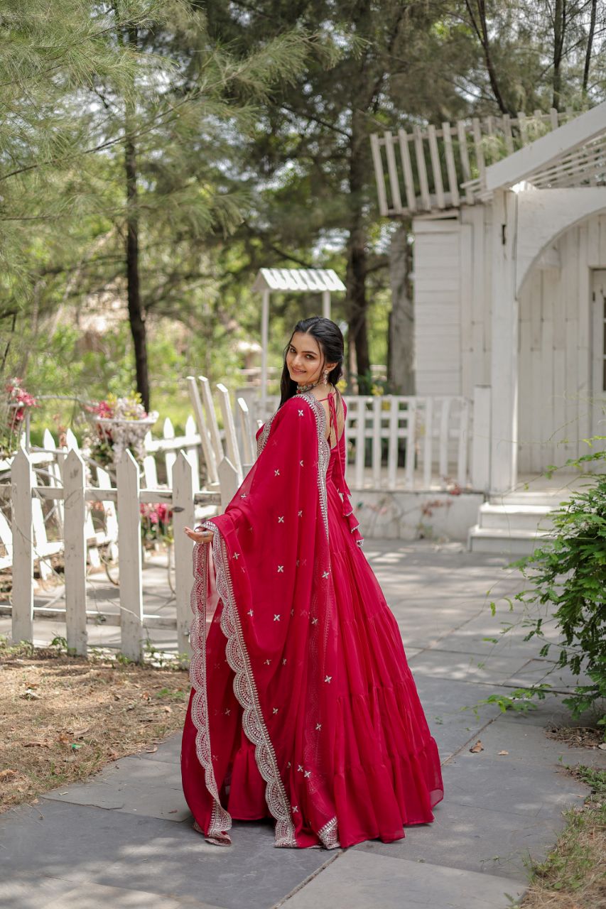 Women's gown Made With Faux Blooming Fabrics and Designer Embroidered Dupatta