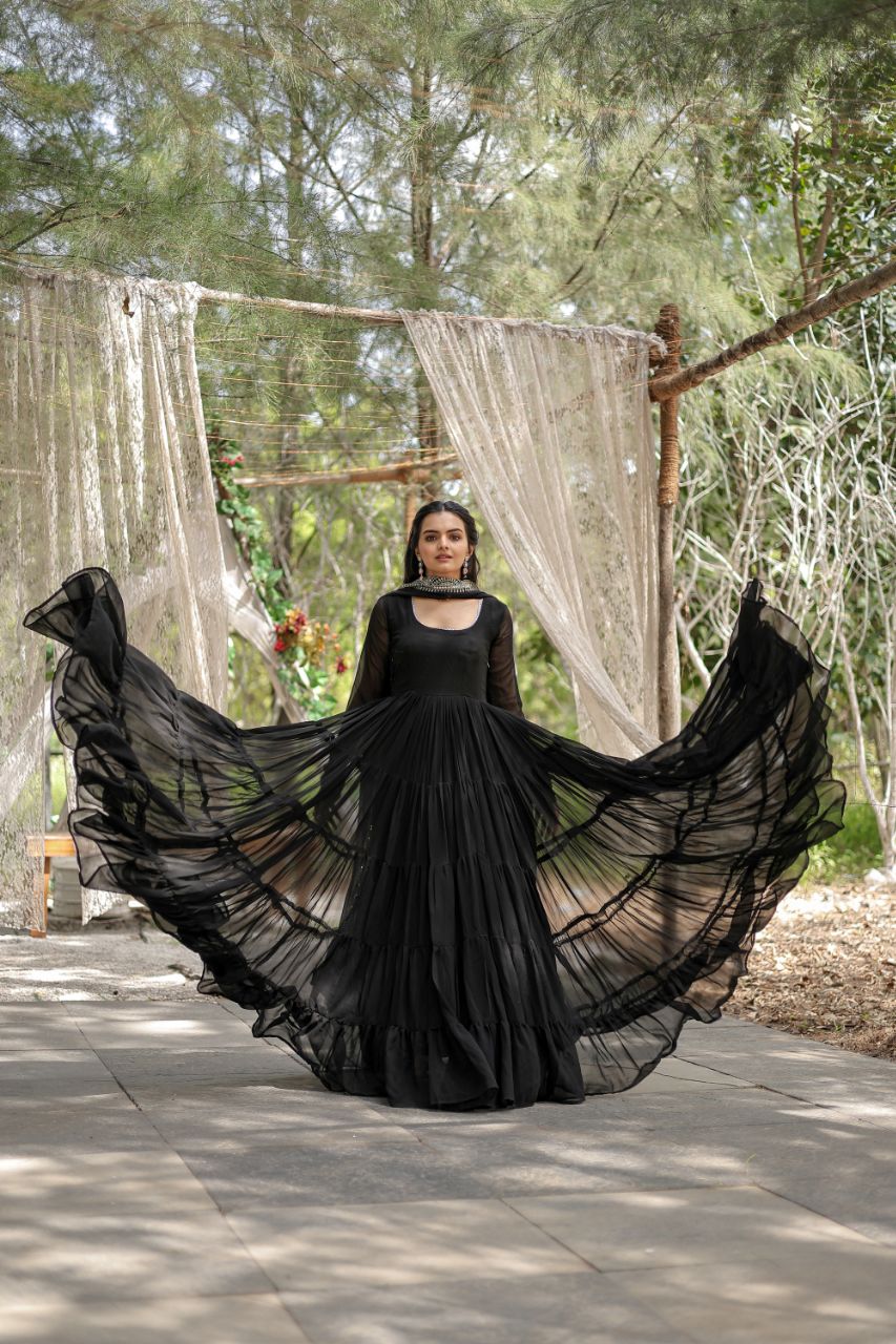 Women's gown Made With Faux Blooming Fabrics and Designer Embroidered Dupatta