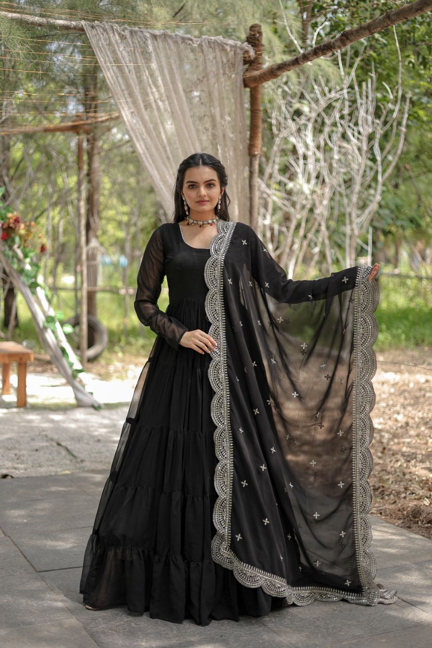 Women's gown Made With Faux Blooming Fabrics and Designer Embroidered Dupatta