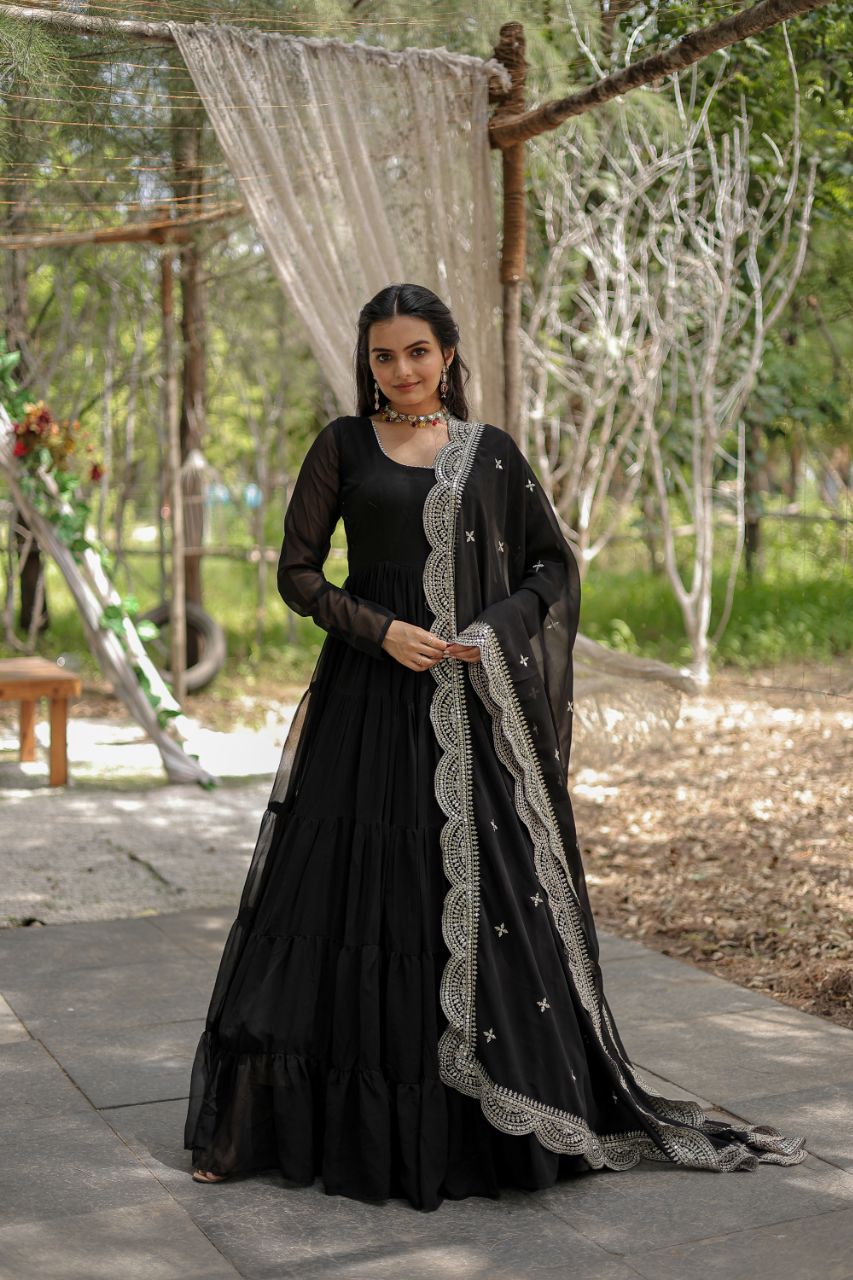 Women's gown Made With Faux Blooming Fabrics and Designer Embroidered Dupatta