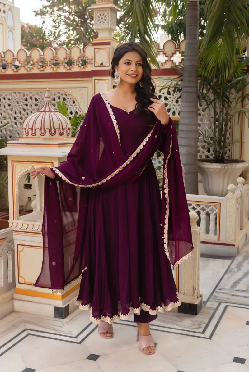 Beautiful and stylish georgette anarkali gown pant with dupatta sets