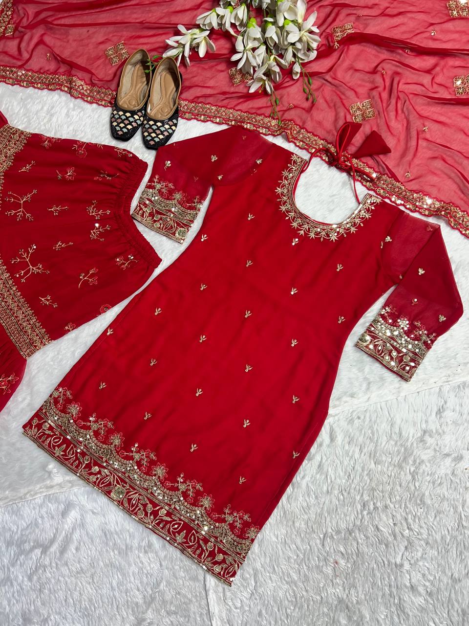 Heavy work wedding wear georgette kurta sharara with Butterfly net dupatta sets