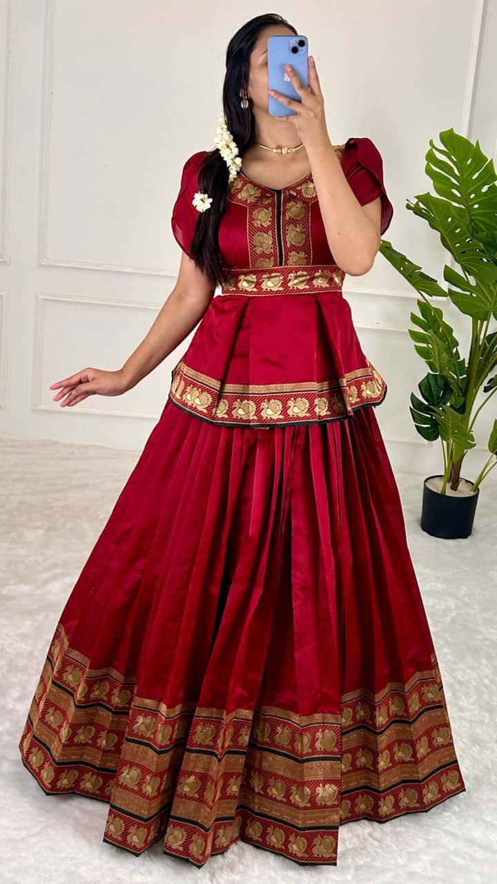 Jacquard Silk Belt style top with lehenga sets