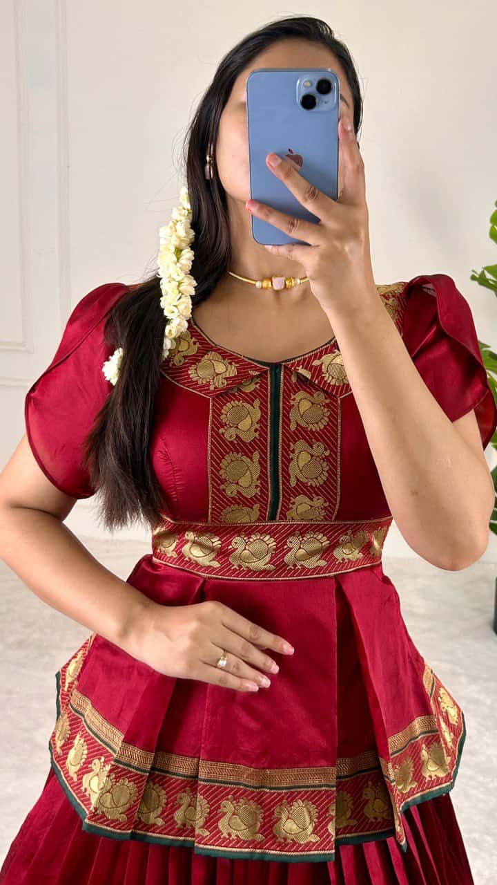 Jacquard Silk Belt style top with lehenga sets