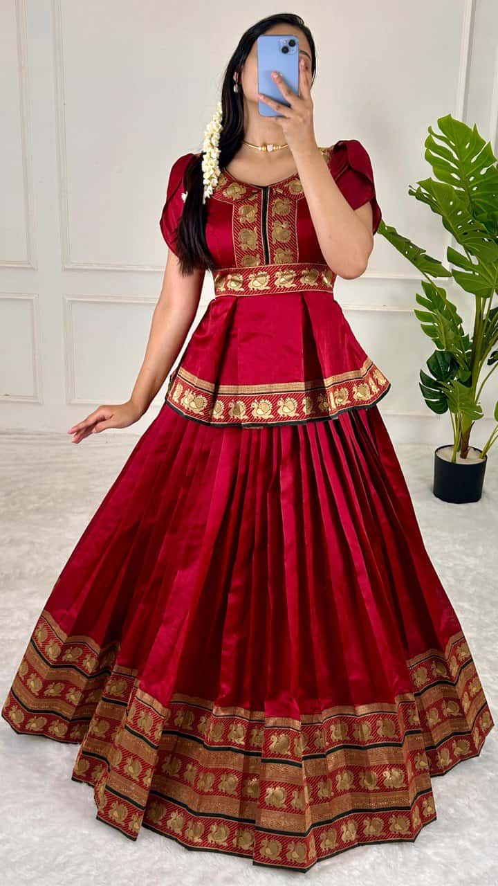 Jacquard Silk Belt style top with lehenga sets