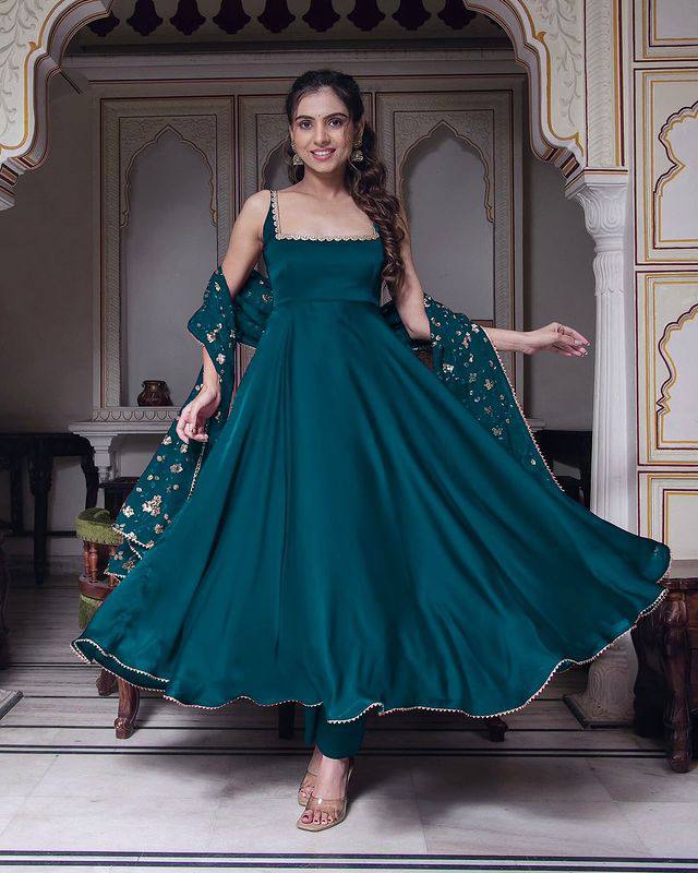 silk stylish anarkali gown pant with dupatta sets