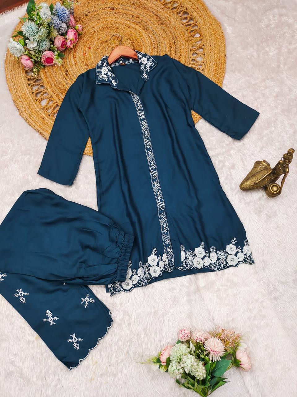 Rayon hand embroidered co-ord set for women and girls