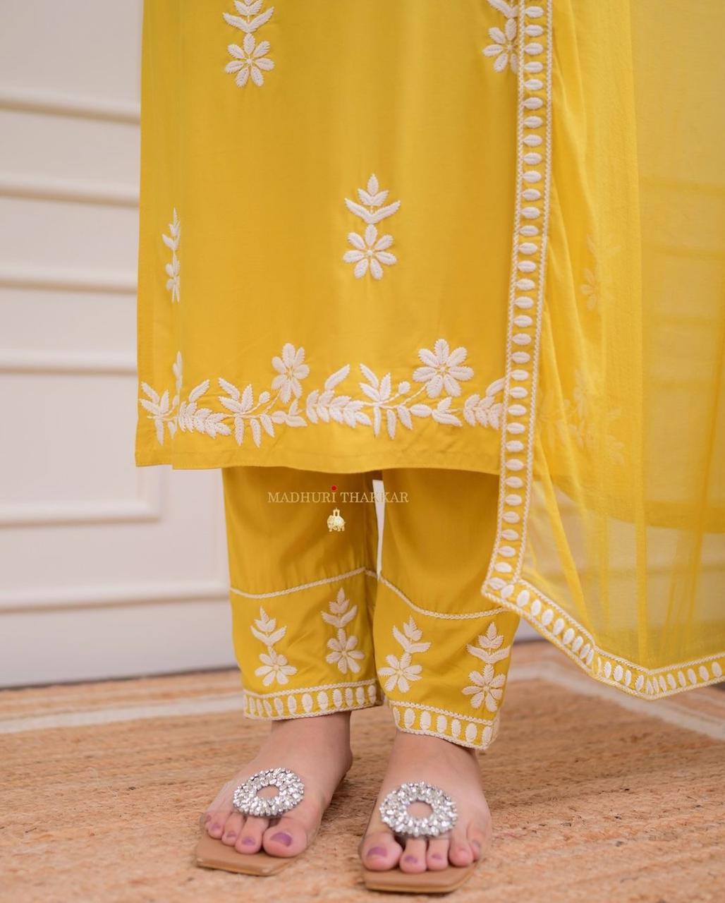 Hand embroidered rayon kurta pant with dupatta sets