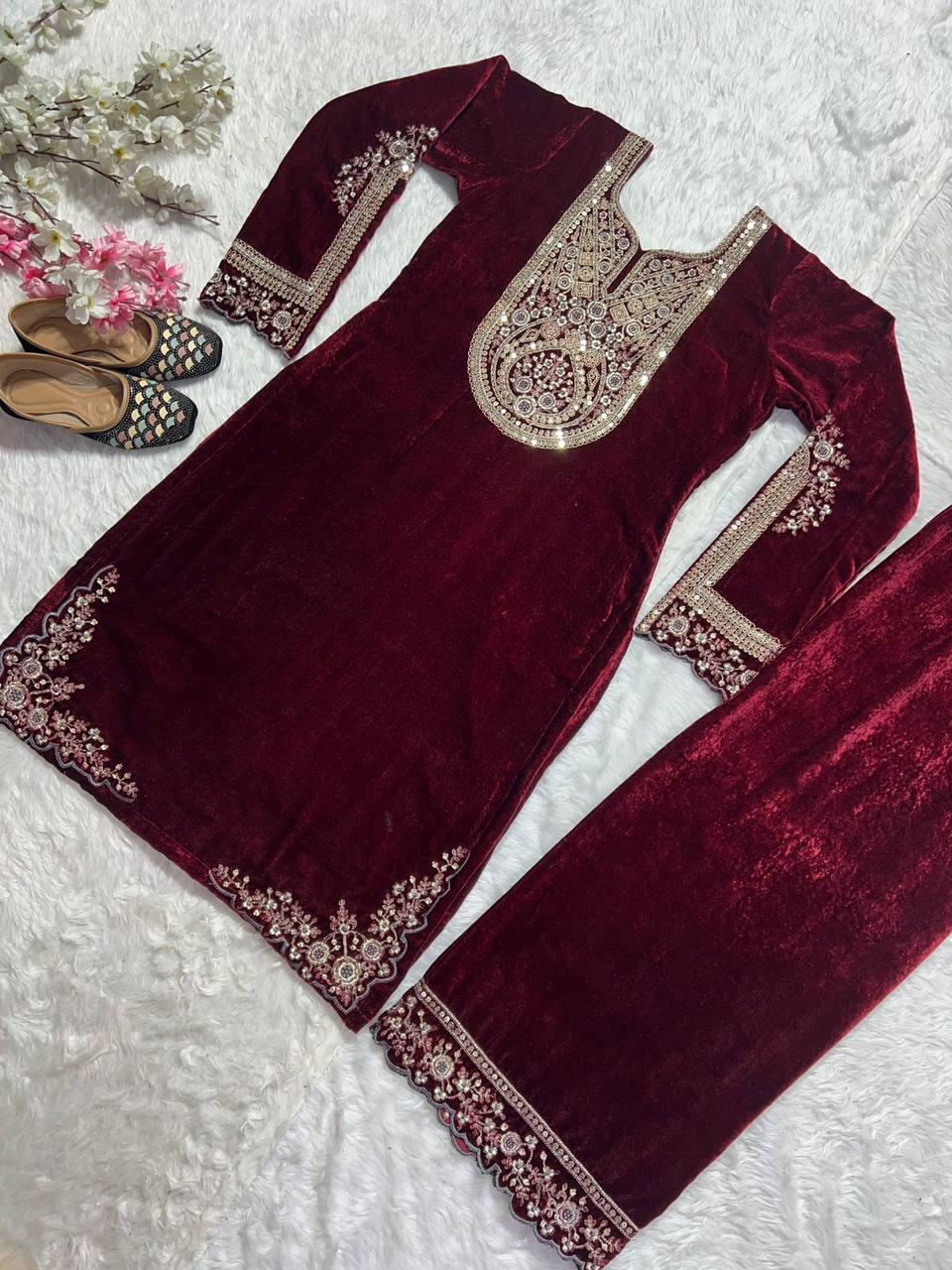 Winter special Heavy Viscose Velvet kurta with pant set