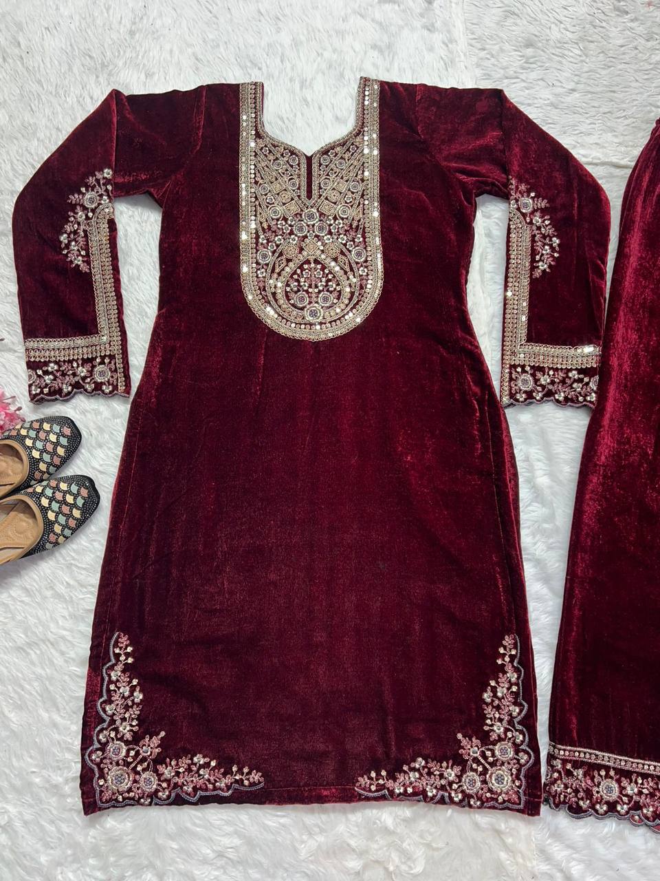 Winter special Heavy Viscose Velvet kurta with pant set