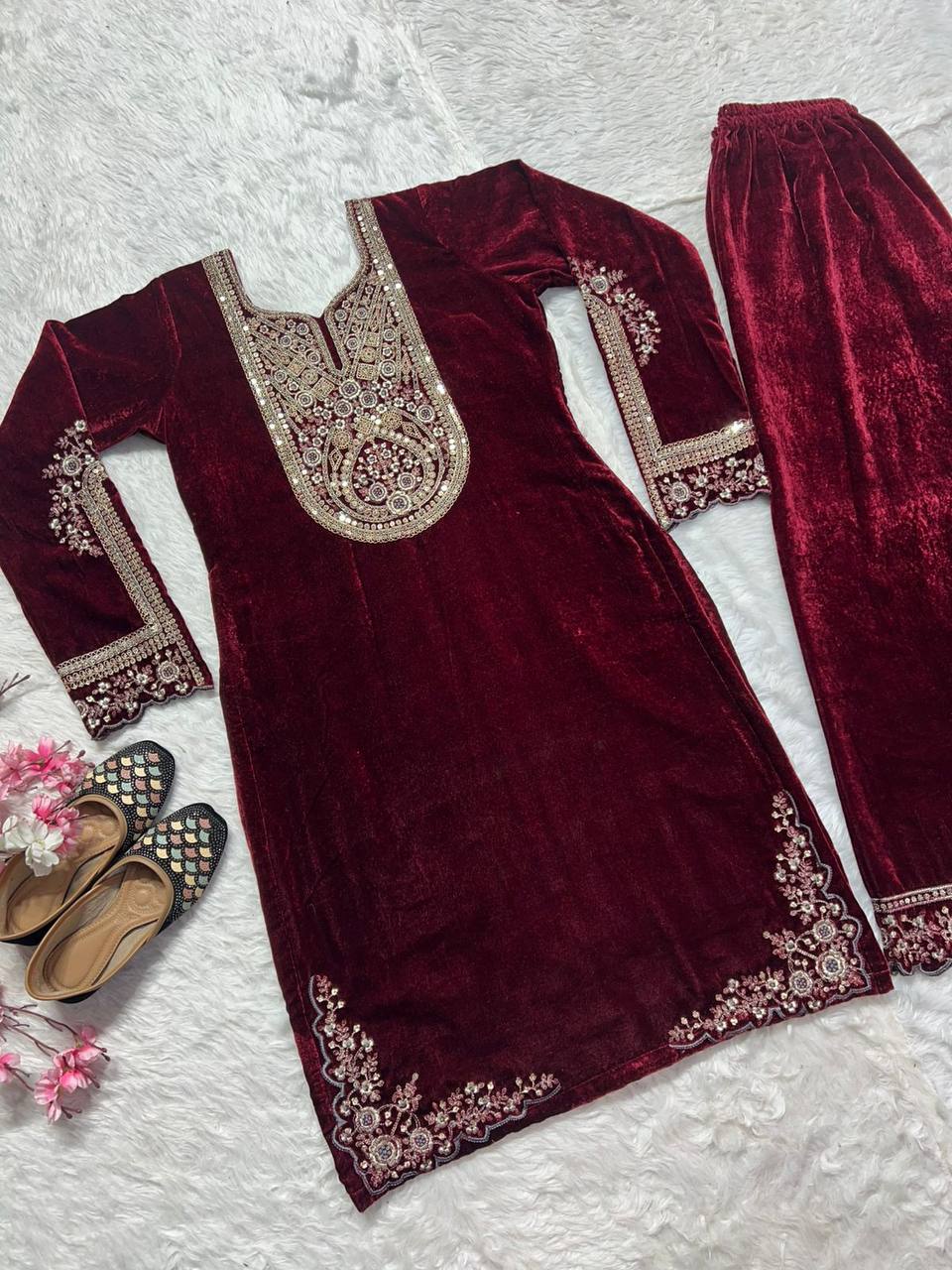 Winter special Heavy Viscose Velvet kurta with pant set