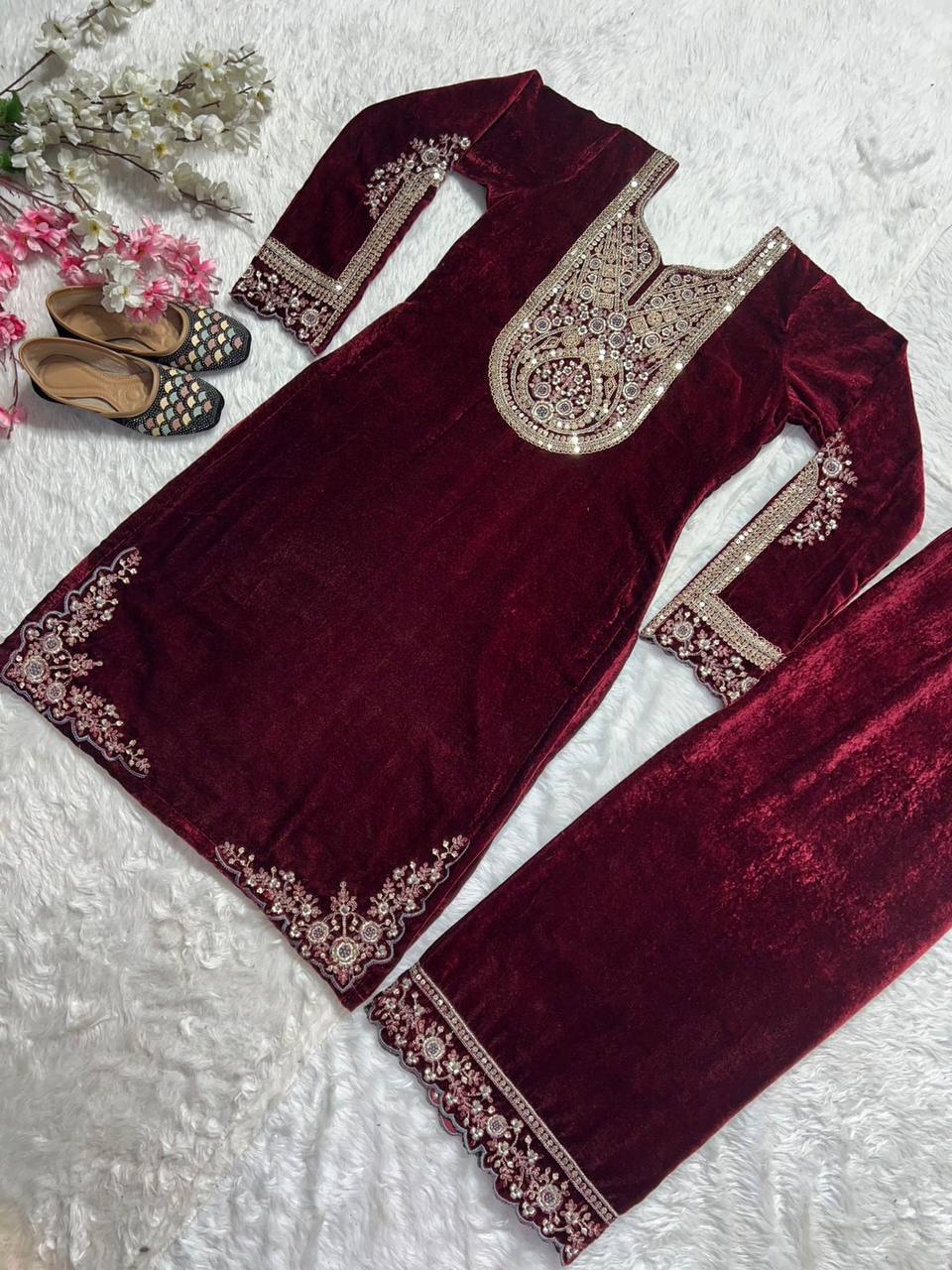 Winter special Heavy Viscose Velvet kurta with pant set