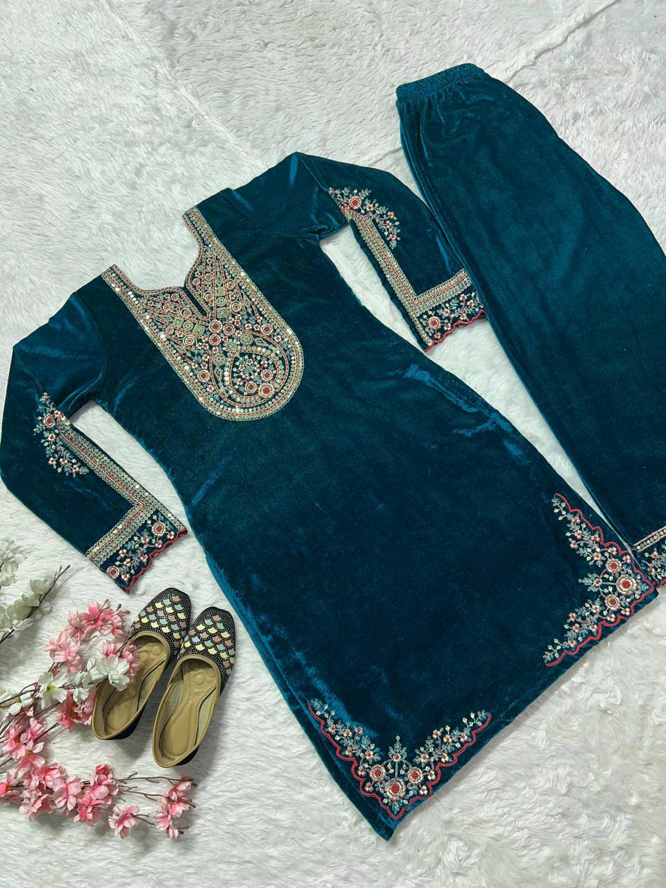 Winter special Heavy Viscose Velvet kurta with pant set