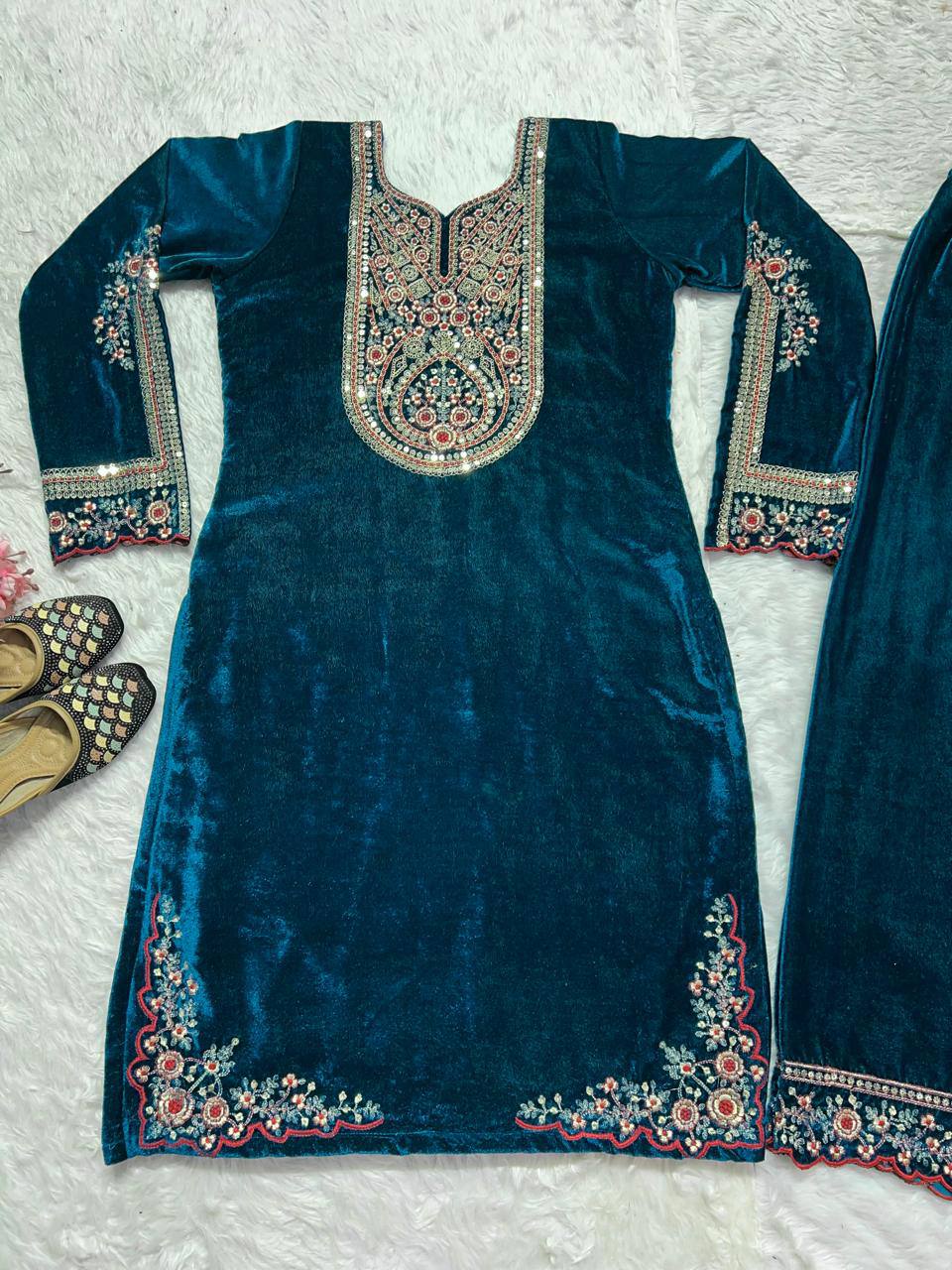 Winter special Heavy Viscose Velvet kurta with pant set