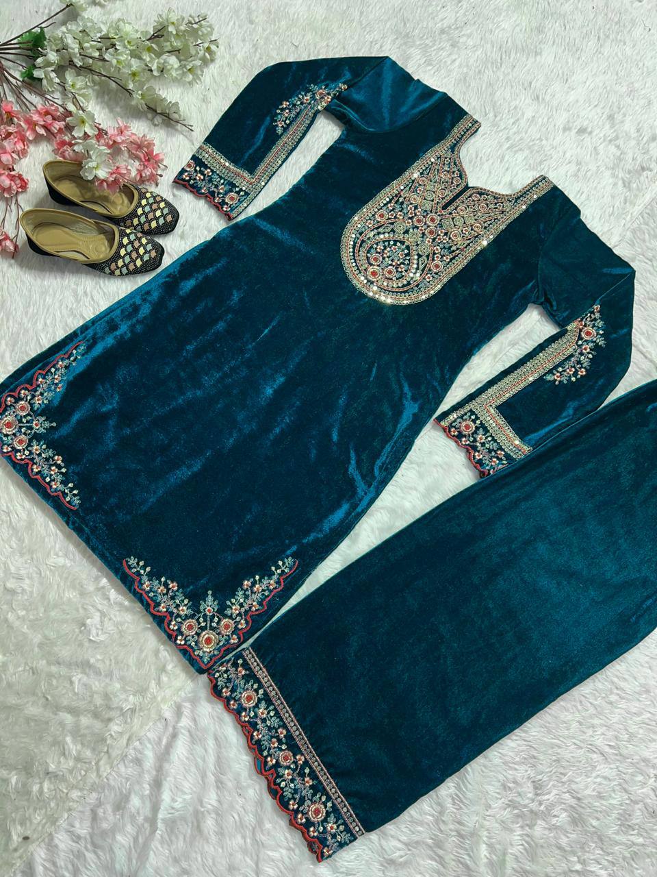 Winter special Heavy Viscose Velvet kurta with pant set