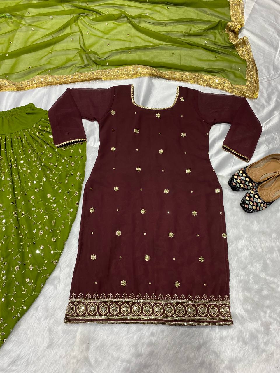 Georgette sequence work kurta dhoti with dupatta sets