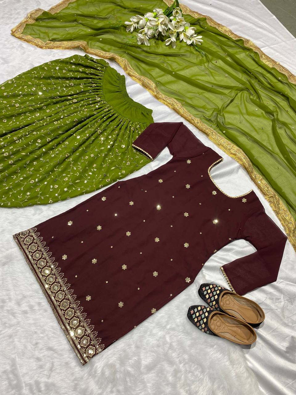 Georgette sequence work kurta dhoti with dupatta sets