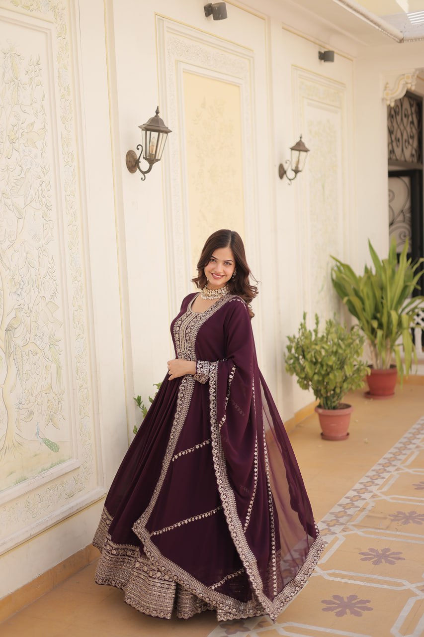 Faux Blooming Gown with Rich Sequins Embroidered work Gown with Dupatta