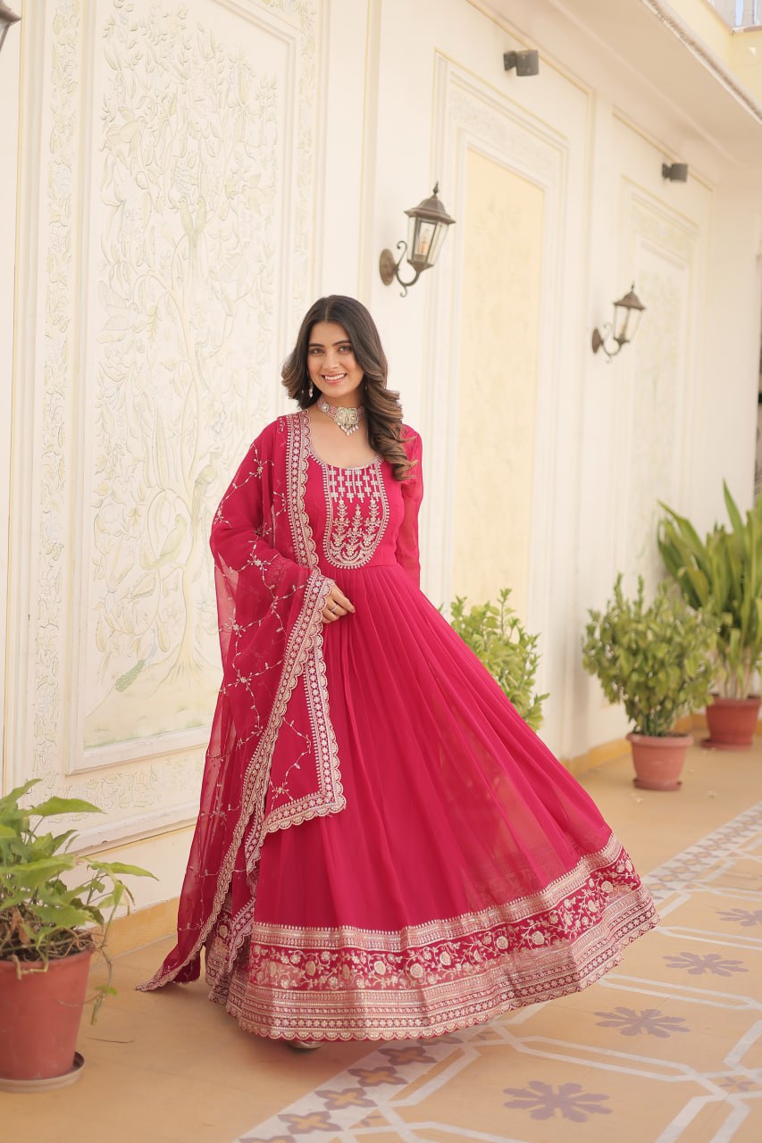 Faux Blooming Gown with Rich Sequins Embroidered work Gown with Dupatta