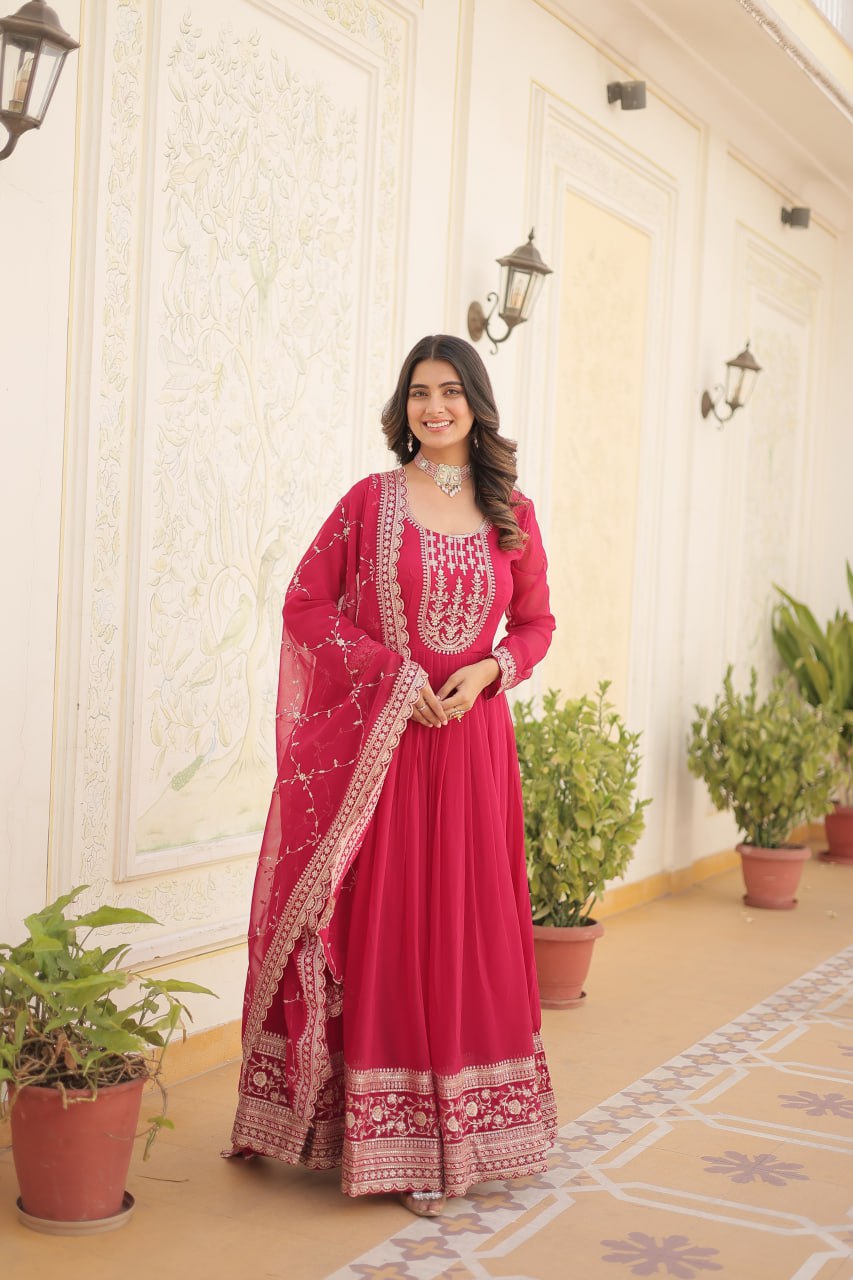 Faux Blooming Gown with Rich Sequins Embroidered work Gown with Dupatta