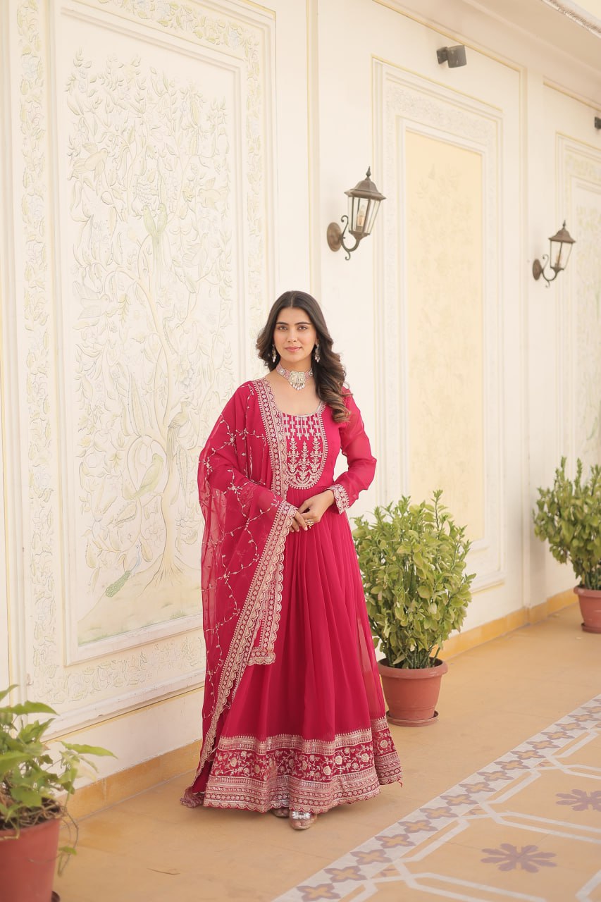 Faux Blooming Gown with Rich Sequins Embroidered work Gown with Dupatta