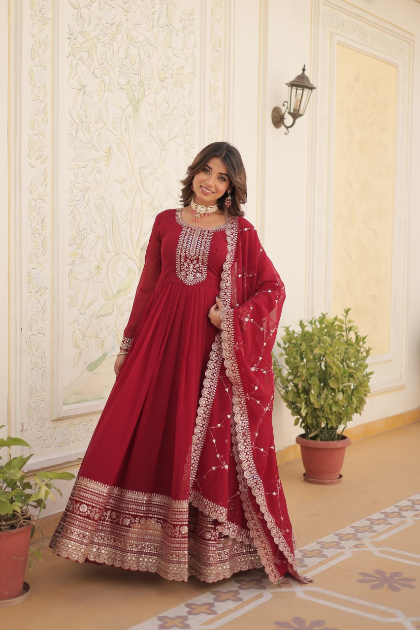 Faux Blooming Gown with Rich Sequins Embroidered work Gown with Dupatta