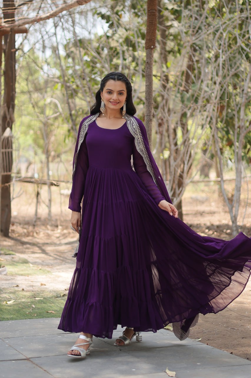 Women's gown Made With Faux Blooming Fabrics and Designer Embroidered Dupatta