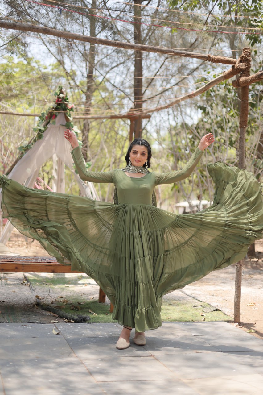 Women's gown Made With Faux Blooming Fabrics and Designer Embroidered Dupatta