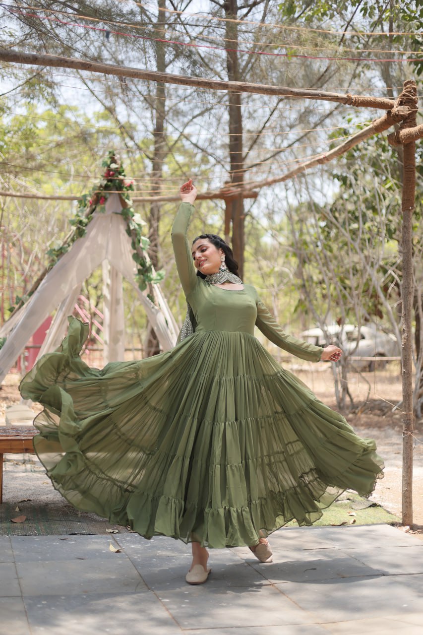 Women's gown Made With Faux Blooming Fabrics and Designer Embroidered Dupatta