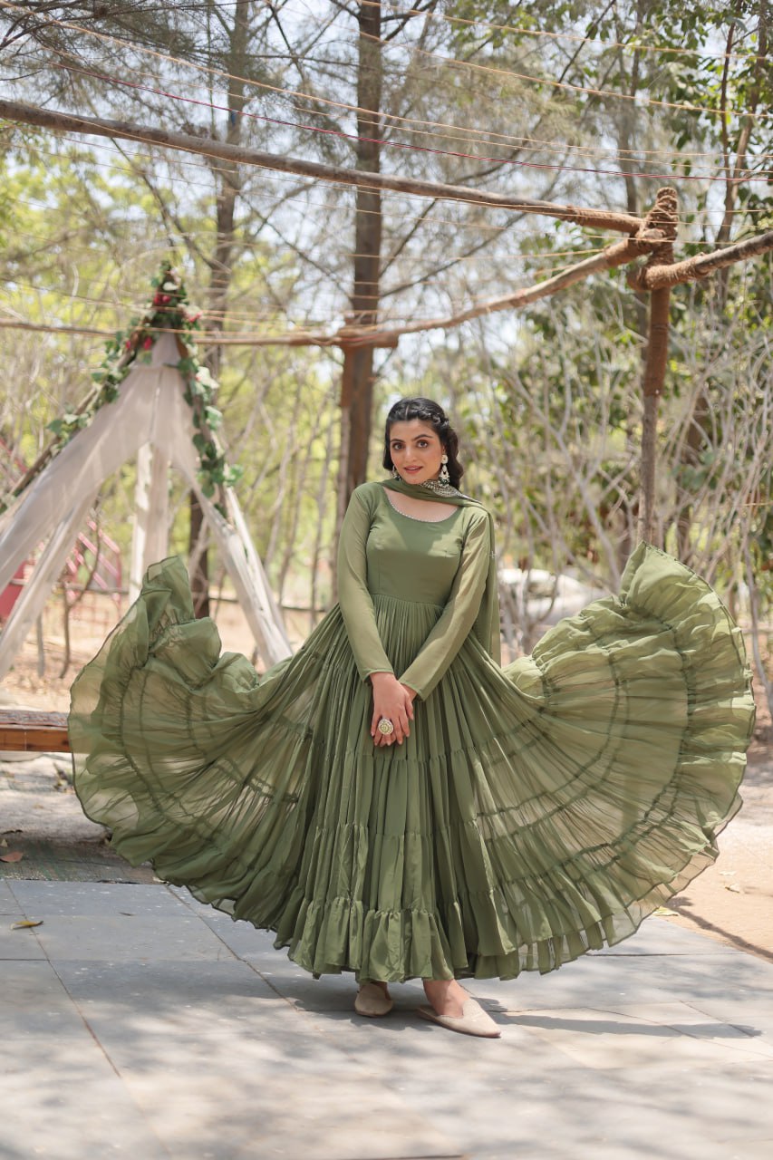 Women's gown Made With Faux Blooming Fabrics and Designer Embroidered Dupatta