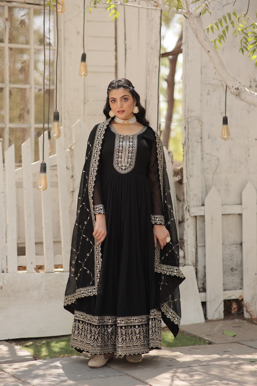 Faux Blooming Gown with Rich Sequins Embroidered work Gown with Dupatta