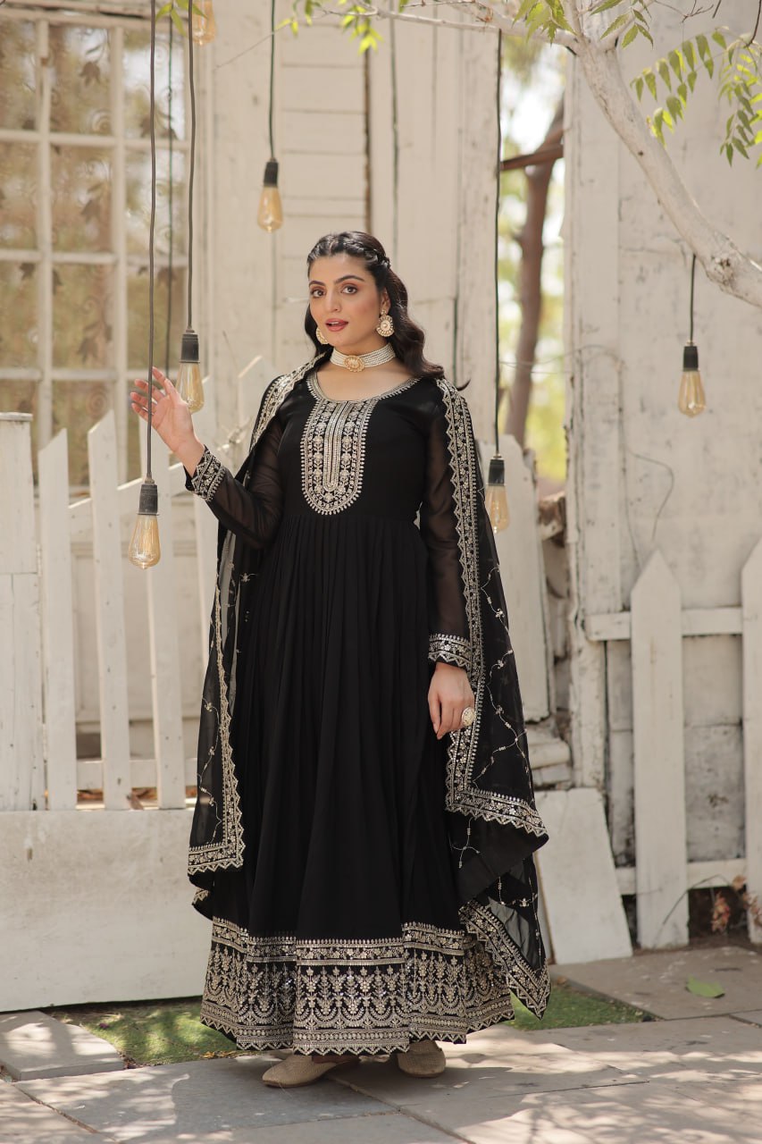 Faux Blooming Gown with Rich Sequins Embroidered work Gown with Dupatta