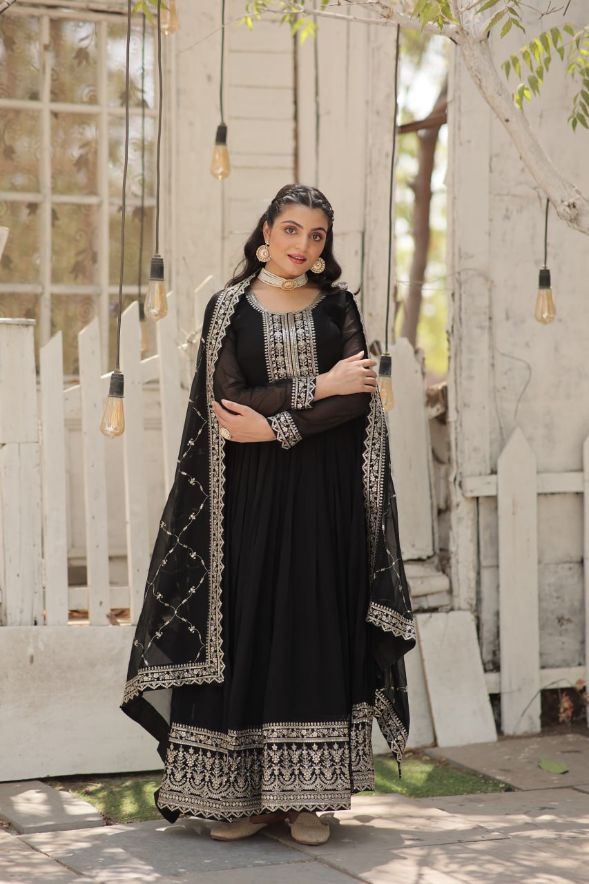 Faux Blooming Gown with Rich Sequins Embroidered work Gown with Dupatta