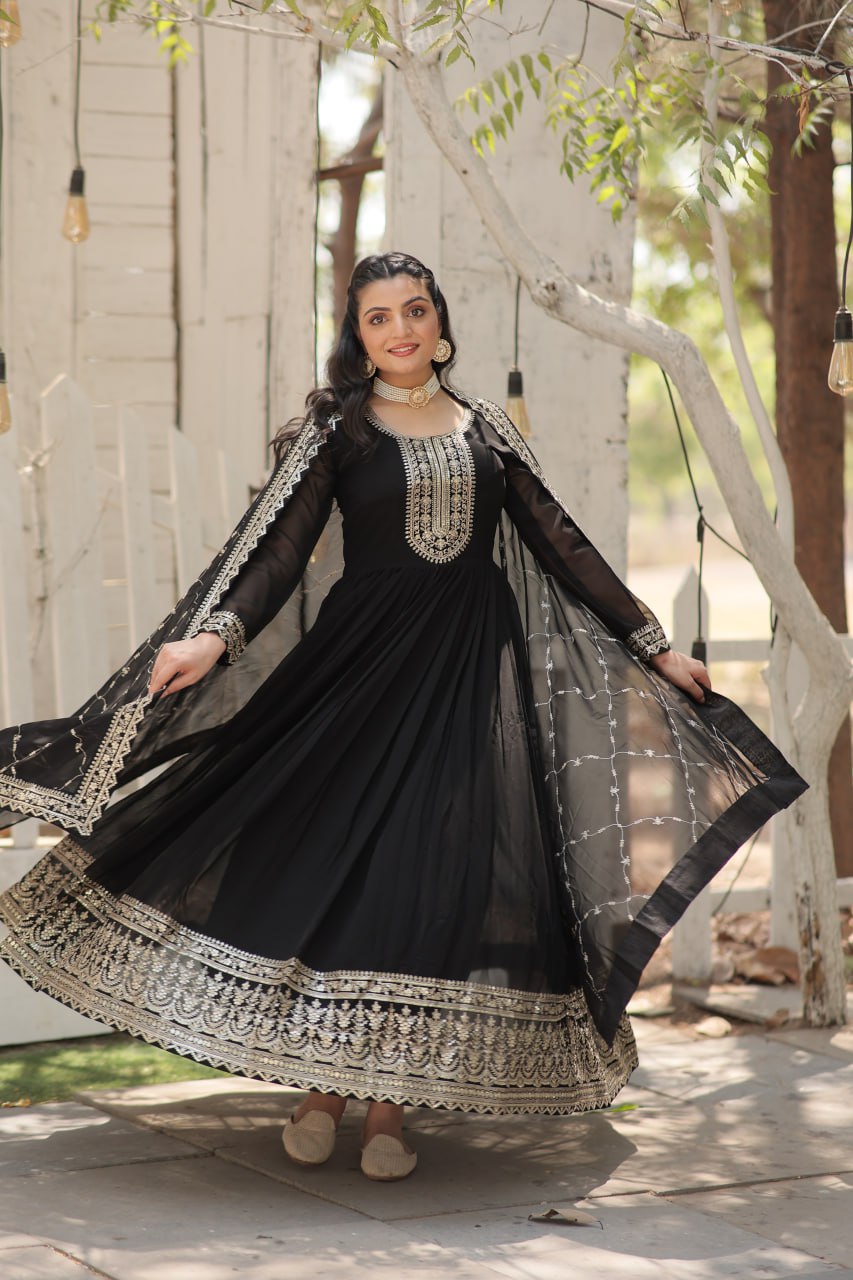 Faux Blooming Gown with Rich Sequins Embroidered work Gown with Dupatta