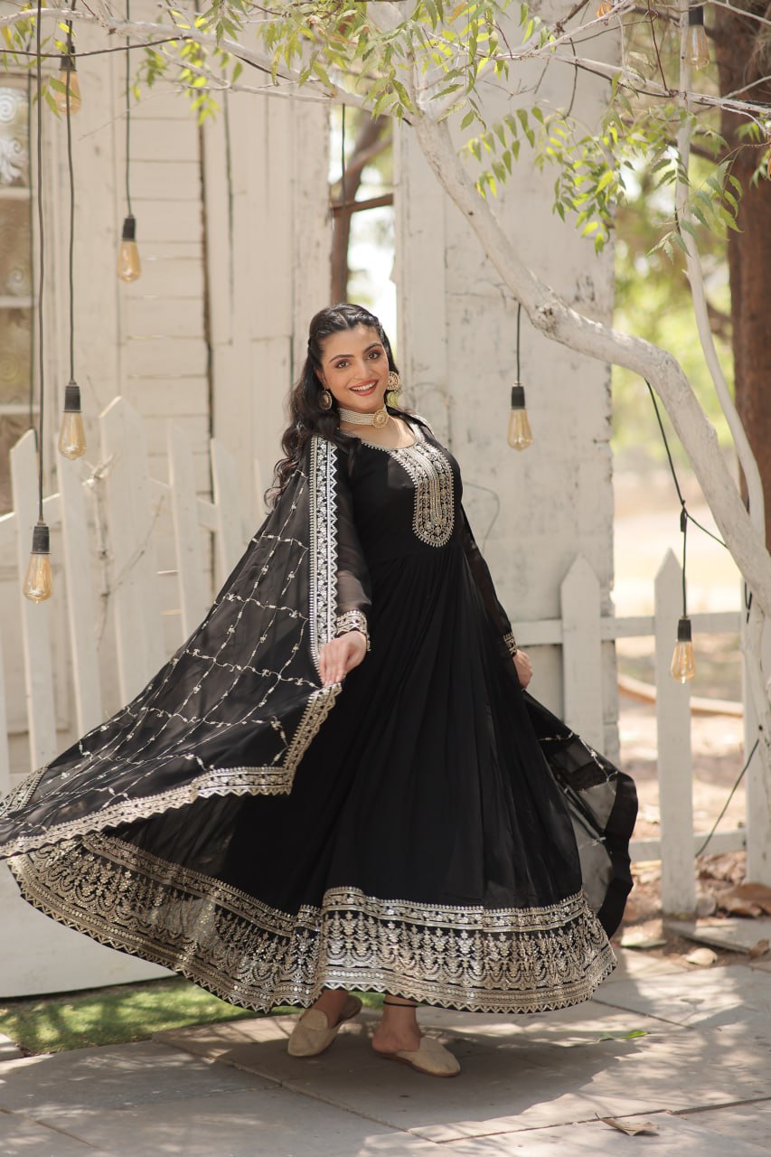 Faux Blooming Gown with Rich Sequins Embroidered work Gown with Dupatta