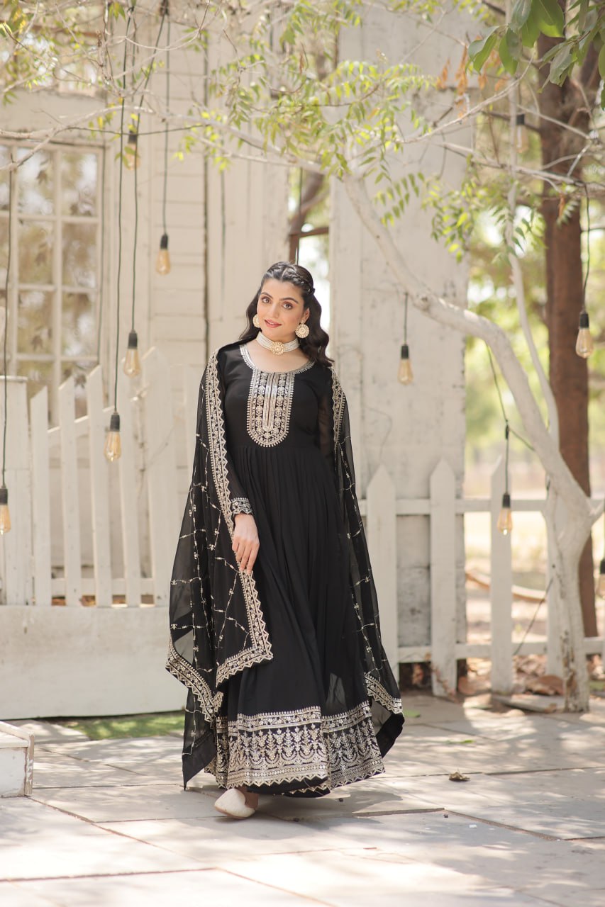 Faux Blooming Gown with Rich Sequins Embroidered work Gown with Dupatta